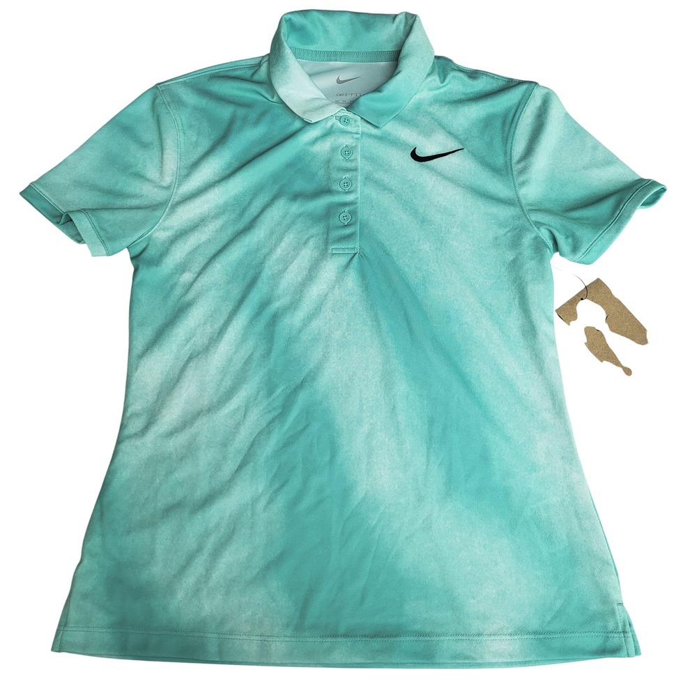 Nike Dri Fit Womens Golf Polo Shirt Aqua Ombre Short Sleeve Athletic XS NWT